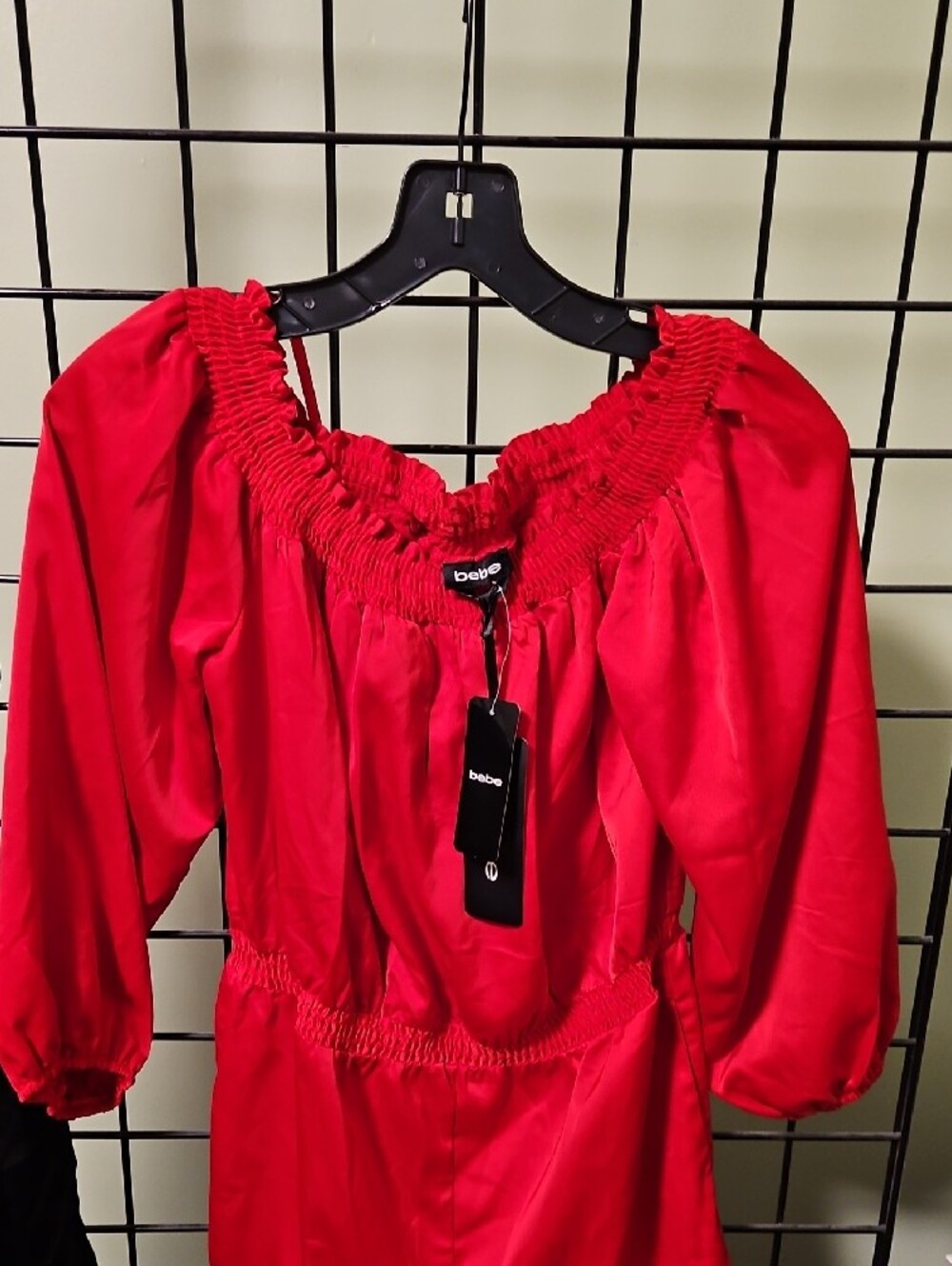 bebe Red Off-Shoulder Ruffle Romper - Picture 5 of 6
